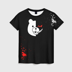 Женская футболка 3D с принтом Monocuma в Петрозаводске, 100% полиэфир ( синтетическое хлопкоподобное полотно) | прямой крой, круглый вырез горловины, длина до линии бедер | anime | danganronpa | monocuma | аниме | анимэ | данганронпа | манакума | медведь | монокума | мономишка | черный медведь | школа отчаяния