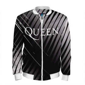 Мужской бомбер 3D с принтом Queen в Петрозаводске, 100% полиэстер | застегивается на молнию, по бокам два кармана без застежек, по низу бомбера и на воротнике - эластичная резинка | Тематика изображения на принте: 3d | queen | британская | группа | исполнитель | лого | логотип | музыканты | надпись | рок | эмблема