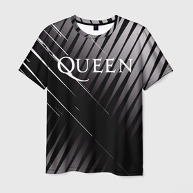 Мужская футболка 3D с принтом Queen в Петрозаводске, 100% полиэфир | прямой крой, круглый вырез горловины, длина до линии бедер | Тематика изображения на принте: 3d | queen | британская | группа | исполнитель | лого | логотип | музыканты | надпись | рок | эмблема