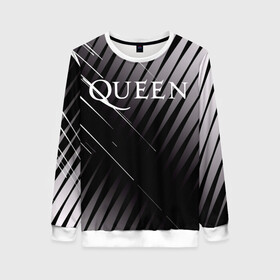 Женский свитшот 3D с принтом Queen в Петрозаводске, 100% полиэстер с мягким внутренним слоем | круглый вырез горловины, мягкая резинка на манжетах и поясе, свободная посадка по фигуре | 3d | queen | британская | группа | исполнитель | лого | логотип | музыканты | надпись | рок | эмблема