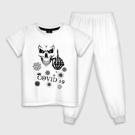 Детская пижама хлопок с принтом FUCK YOU COVID-19 в Петрозаводске, 100% хлопок |  брюки и футболка прямого кроя, без карманов, на брюках мягкая резинка на поясе и по низу штанин
 | 