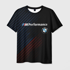 Мужская футболка 3D с принтом BMW PERFORMANCE в Петрозаводске, 100% полиэфир | прямой крой, круглый вырез горловины, длина до линии бедер | bmw | абстракция | авто | автомобиль | бмв | лого | логотип | машина | скорость