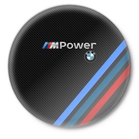 Значок с принтом BMW POWER CARBON в Петрозаводске,  металл | круглая форма, металлическая застежка в виде булавки | bmw | carbon power | абстракция | авто | автомобиль | бмв | карбон | лого | логотип | машина | скорость