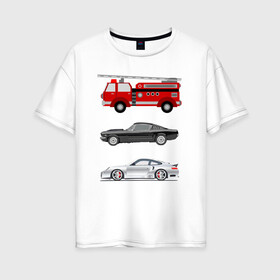 Женская футболка хлопок Oversize с принтом Автомобили в Петрозаводске, 100% хлопок | свободный крой, круглый ворот, спущенный рукав, длина до линии бедер
 | автомобили | гоночные | детская | детям | мальчикам | пожарные