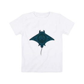 Детская футболка хлопок с принтом Огромный скат ,,манта в Петрозаводске, 100% хлопок | круглый вырез горловины, полуприлегающий силуэт, длина до линии бедер | дизайнер | иллюстрация | картинка | морские животные | рисунок | скат | узор | художник