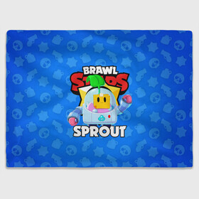 Плед 3D с принтом BRAWL STARS SPROUT в Петрозаводске, 100% полиэстер | закругленные углы, все края обработаны. Ткань не мнется и не растягивается | 8 bit | 8 бит | bibi | brawl stars | crow | el brown | leon | leon shark | max | mr.p | phoenix | sally leon | shark | sprout | stars | virus | werewolf | акула | биби | вирус | ворон | леон | оборотень | пингвин