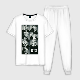 Мужская пижама хлопок с принтом BTS в Петрозаводске, 100% хлопок | брюки и футболка прямого кроя, без карманов, на брюках мягкая резинка на поясе и по низу штанин
 | bts | j hope | j pop | jimin | jin | jungkook | k pop | korea | music | nct | pop | pop idols | suga | v | айдолы | бтс | идолы | к поп | корейская музыка | корея | нст | поп | попса | чимин