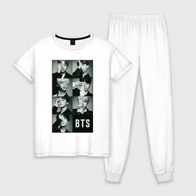 Женская пижама хлопок с принтом BTS в Петрозаводске, 100% хлопок | брюки и футболка прямого кроя, без карманов, на брюках мягкая резинка на поясе и по низу штанин | bts | j hope | j pop | jimin | jin | jungkook | k pop | korea | music | nct | pop | pop idols | suga | v | айдолы | бтс | идолы | к поп | корейская музыка | корея | нст | поп | попса | чимин