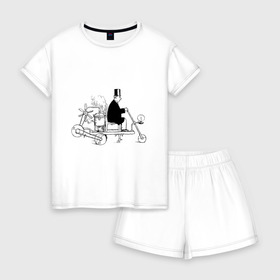 Женская пижама с шортиками хлопок с принтом Стимпанк в Петрозаводске, 100% хлопок | футболка прямого кроя, шорты свободные с широкой мягкой резинкой | винограда | двигатель | картинки | пара | поезд | прикольные | сбор | стимпанк