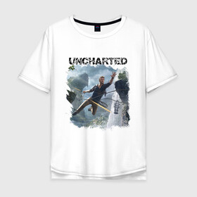 Мужская футболка хлопок Oversize с принтом UNCHARTED в Петрозаводске, 100% хлопок | свободный крой, круглый ворот, “спинка” длиннее передней части | play | uncharted | uncharted 4 | дрейк | игры | не отмеченный на карте | неведомый | неизведанный | неизвестный | нейт | нейтан