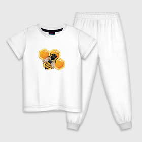 Детская пижама хлопок с принтом Пчела на соте в Петрозаводске, 100% хлопок |  брюки и футболка прямого кроя, без карманов, на брюках мягкая резинка на поясе и по низу штанин
 | Тематика изображения на принте: животные | жужу | мед | насекомое | насекомые | пчела | пчеловод | пчелы | сота | соты