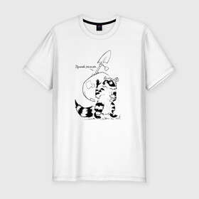 Мужская футболка хлопок Slim с принтом Курьер - Енот 2 - Пенсия в Петрозаводске, 92% хлопок, 8% лайкра | приталенный силуэт, круглый вырез ворота, длина до линии бедра, короткий рукав | reminor | енот | животные | курьер | мультфильм