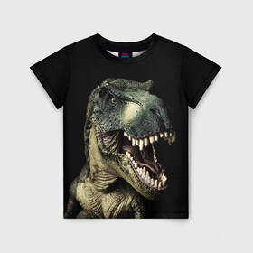 Детская футболка 3D с принтом Динозавр T-Rex в Петрозаводске, 100% гипоаллергенный полиэфир | прямой крой, круглый вырез горловины, длина до линии бедер, чуть спущенное плечо, ткань немного тянется | dino | dinosauria | t rex | ti rex | дино | динозавр | парк юрского | т рекс | ти рекс | чудовище | юрский период | ящер | ящерица
