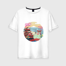 Женская футболка хлопок Oversize с принтом Япония в Петрозаводске, 100% хлопок | свободный крой, круглый ворот, спущенный рукав, длина до линии бедер
 | texture | vector | арт | для него | для нее | картина | подарок | прикольные | текстура