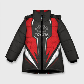 Зимняя куртка для девочек 3D с принтом Toyota Driver team Red в Петрозаводске, ткань верха — 100% полиэстер; подклад — 100% полиэстер, утеплитель — 100% полиэстер. | длина ниже бедра, удлиненная спинка, воротник стойка и отстегивающийся капюшон. Есть боковые карманы с листочкой на кнопках, утяжки по низу изделия и внутренний карман на молнии. 

Предусмотрены светоотражающий принт на спинке, радужный светоотражающий элемент на пуллере молнии и на резинке для утяжки. | driver | driver team | racing | toyota | toyota team | гонки | тайота | тоёта | тойота