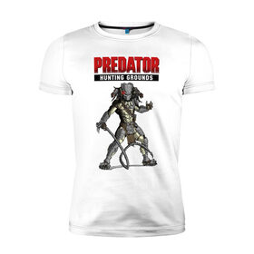 Мужская футболка премиум с принтом Predator: Hunting Grounds в Петрозаводске, 92% хлопок, 8% лайкра | приталенный силуэт, круглый вырез ворота, длина до линии бедра, короткий рукав | game | gamer | predator: hunting grounds | игра | шутер