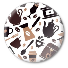 Значок с принтом coffee в Петрозаводске,  металл | круглая форма, металлическая застежка в виде булавки | 3d | big picture | coffee | картинки | кофе | прикольные | утро