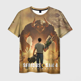 Мужская футболка 3D с принтом Serious Sam 4 в Петрозаводске, 100% полиэфир | прямой крой, круглый вырез горловины, длина до линии бедер | croteam | devolver | digital | games | planet | sam | serious | игры | крутой | планета | сэм