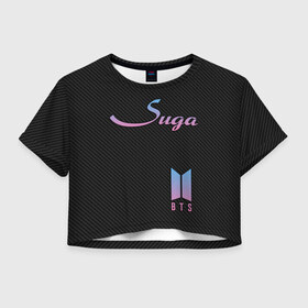 Женская футболка Crop-top 3D с принтом BTS Suga в Петрозаводске, 100% полиэстер | круглая горловина, длина футболки до линии талии, рукава с отворотами | bts | j hope | j pop | jimin | jin | jungkook | k pop | korea | music | nct | pop | pop idols | suga | v | айдолы | бтс | идолы | к поп | корейская музыка | корея | нст | поп | попса | чимин