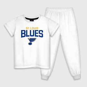 Детская пижама хлопок с принтом Blues в Петрозаводске, 100% хлопок |  брюки и футболка прямого кроя, без карманов, на брюках мягкая резинка на поясе и по низу штанин
 | Тематика изображения на принте: blues | canada | cup | hockey | khl | maple | new york | nhl | ny | nyr | rangers | st.louis | stanley | stanley cup | toronto | usa | канада | кубок | листья | нхл | стенли | тарасенко | торонто | хоккей | шайба