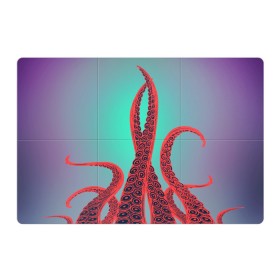 Магнитный плакат 3Х2 с принтом красные щупальца осминога в Петрозаводске, Полимерный материал с магнитным слоем | 6 деталей размером 9*9 см | Тематика изображения на принте: враг | градиент | захвачен | злобный | зловещий | красные | монстр | морской | опасный | осьминог | подводный | рисованный | синий | тентакли | фиолетовый | щупальца