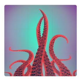 Магнитный плакат 3Х3 с принтом красные щупальца осминога в Петрозаводске, Полимерный материал с магнитным слоем | 9 деталей размером 9*9 см | Тематика изображения на принте: враг | градиент | захвачен | злобный | зловещий | красные | монстр | морской | опасный | осьминог | подводный | рисованный | синий | тентакли | фиолетовый | щупальца