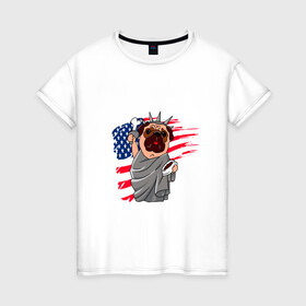 Женская футболка хлопок с принтом AMERICA в Петрозаводске, 100% хлопок | прямой крой, круглый вырез горловины, длина до линии бедер, слегка спущенное плечо | america | dog | usa | америка | американский флаг | граффити | дог | кость | красивые граффити | прикольные граффити | собака | статуя | статуя свободы | сшы | флаг