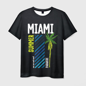 Мужская футболка 3D с принтом Summer Miami в Петрозаводске, 100% полиэфир | прямой крой, круглый вырез горловины, длина до линии бедер | paradise | summer | летняя | лето | майами | маями | пальмы | рай