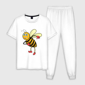 Мужская пижама хлопок с принтом Пчела в Петрозаводске, 100% хлопок | брюки и футболка прямого кроя, без карманов, на брюках мягкая резинка на поясе и по низу штанин
 | животные | картинки | крылья | лето | насекомое | прикольные | природа | пчела