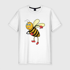 Мужская футболка хлопок Slim с принтом Пчела в Петрозаводске, 92% хлопок, 8% лайкра | приталенный силуэт, круглый вырез ворота, длина до линии бедра, короткий рукав | животные | картинки | крылья | лето | насекомое | прикольные | природа | пчела