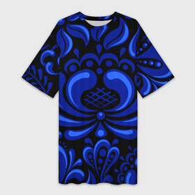 Платье-футболка 3D с принтом Гжель узоры в Петрозаводске,  |  | big picture | гжель | капельки | картинки | круги | листья | популярные | прикольные | узоры