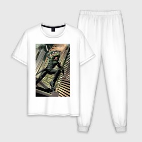 Мужская пижама хлопок с принтом Green Arrow в Петрозаводске, 100% хлопок | брюки и футболка прямого кроя, без карманов, на брюках мягкая резинка на поясе и по низу штанин
 | arrow | oliver queen | vdzabma | оливер куинн | стрела