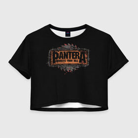 Женская футболка Crop-top 3D с принтом PANTERA в Петрозаводске, 100% полиэстер | круглая горловина, длина футболки до линии талии, рукава с отворотами | 1980 | 1990 | 80 | 80 е | 90 | cowboys | hell | metal | music | pantera | panther | retro | rock | метал | музыка | пантера | ретро | рок