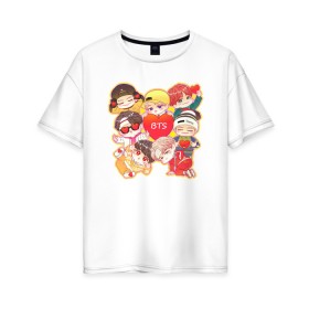 Женская футболка хлопок Oversize с принтом BTS CHIBI в Петрозаводске, 100% хлопок | свободный крой, круглый ворот, спущенный рукав, длина до линии бедер
 | bts | chibi bts | k pop | kpop | бтс | кпоп