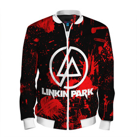 Мужской бомбер 3D с принтом Linkin Park в Петрозаводске, 100% полиэстер | застегивается на молнию, по бокам два кармана без застежек, по низу бомбера и на воротнике - эластичная резинка | Тематика изображения на принте: chester bennington | linkin park | rock | группа | линкин парк | логотип | музыка | рок | рок н ролл | честер беннингтон | эмблема