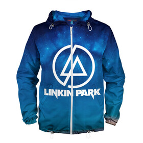 Мужская ветровка 3D с принтом Linkin Park в Петрозаводске, 100% полиэстер | подол и капюшон оформлены резинкой с фиксаторами, два кармана без застежек по бокам, один потайной карман на груди | chester bennington | linkin park | rock | space | группа | космос | линкин парк | логотип | музыка | рок | рок н ролл | честер беннингтон | эмблема