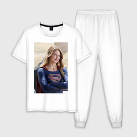 Мужская пижама хлопок с принтом Supergirl в Петрозаводске, 100% хлопок | брюки и футболка прямого кроя, без карманов, на брюках мягкая резинка на поясе и по низу штанин
 | kara danvers | supergirl | vdzabma | кара дэнверс | супергерл