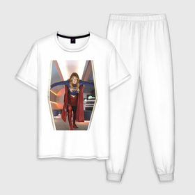 Мужская пижама хлопок с принтом Supergirl в Петрозаводске, 100% хлопок | брюки и футболка прямого кроя, без карманов, на брюках мягкая резинка на поясе и по низу штанин
 | kara danvers | supergirl | vdzabma | кара дэнверс | супергерл
