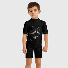 Детский купальный костюм 3D с принтом Енот в Петрозаводске, Полиэстер 85%, Спандекс 15% | застежка на молнии на спине | арт | енот | еноты | животные | звери