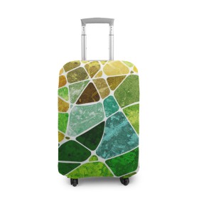 Чехол для чемодана 3D с принтом Мозаика в Петрозаводске, 86% полиэфир, 14% спандекс | двустороннее нанесение принта, прорези для ручек и колес | бирюзовый | зелёный | мозаика | синий | стекло