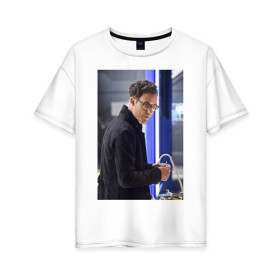 Женская футболка хлопок Oversize с принтом Harrison Wells в Петрозаводске, 100% хлопок | свободный крой, круглый ворот, спущенный рукав, длина до линии бедер
 | harrison wells | the flash | vdzabma | флэш | харрисон уэллс