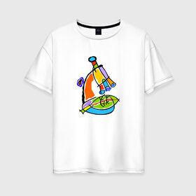 Женская футболка хлопок Oversize с принтом Микроскоп в Петрозаводске, 100% хлопок | свободный крой, круглый ворот, спущенный рукав, длина до линии бедер
 | микроскоп | наука | рисунок | электронный