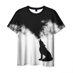 Мужская футболка 3D с принтом Galaxy wolf в Петрозаводске, 100% полиэфир | прямой крой, круглый вырез горловины, длина до линии бедер | dreams | galaxy wolf | psicodelic | space | wolf | абстракция | волк | волк выдыхает  космос | волк космос | вселенная | галактика | дым | космос | космос арт | космос из дыма | небо | психоделика