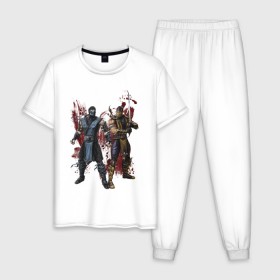 Мужская пижама хлопок с принтом Sub-Zero and Scorpion в Петрозаводске, 100% хлопок | брюки и футболка прямого кроя, без карманов, на брюках мягкая резинка на поясе и по низу штанин
 | 