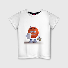 Детская футболка хлопок с принтом Смайлик в Петрозаводске, 100% хлопок | круглый вырез горловины, полуприлегающий силуэт, длина до линии бедер | картинки | обувь | пицца | прикольные | рожки | смайлик