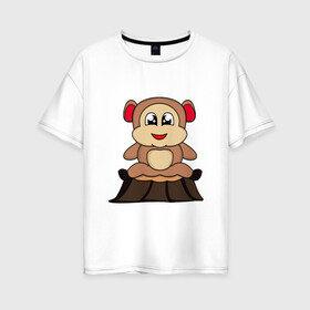 Женская футболка хлопок Oversize с принтом обезьяна в Петрозаводске, 100% хлопок | свободный крой, круглый ворот, спущенный рукав, длина до линии бедер
 | детские | животные | звери | картинки | милый | мультфильмы | обезьяна | пень | популярные | прикольные | смешные | счастливый