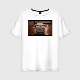 Женская футболка хлопок Oversize с принтом The Shining Typewriter Frame в Петрозаводске, 100% хлопок | свободный крой, круглый ворот, спущенный рукав, длина до линии бедер
 | Тематика изображения на принте: the shining | vdosadir | сияние | стэнли кубрик