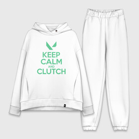 Женский костюм хлопок Oversize с принтом KEEP CALM CLUTCH в Петрозаводске,  |  | breach | cs go | cypher | jett | league of legends | legends of runeterra | lol | omen | overwatch | phoenix | riot | riot games | sage | sona | sova | valorant | viper | валорант | кс го | лига легенд | лол