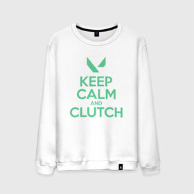 Мужской свитшот хлопок с принтом KEEP CALM CLUTCH в Петрозаводске, 100% хлопок |  | breach | cs go | cypher | jett | league of legends | legends of runeterra | lol | omen | overwatch | phoenix | riot | riot games | sage | sona | sova | valorant | viper | валорант | кс го | лига легенд | лол