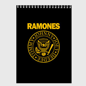 Скетчбук с принтом RAMONES в Петрозаводске, 100% бумага
 | 48 листов, плотность листов — 100 г/м2, плотность картонной обложки — 250 г/м2. Листы скреплены сверху удобной пружинной спиралью | Тематика изображения на принте: america | ramones | rock | usa | америка | джонни рамон | джоуи рамон | ди ди рамон | клем бурк | кристофер уорд | марки рамон | рамоунз | ричи рамон | рок | сша | томми рамон